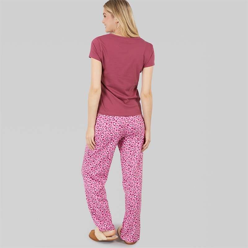 Womens Short Sleeve Animal Print Jersey Set Plum Leopard - Image 2