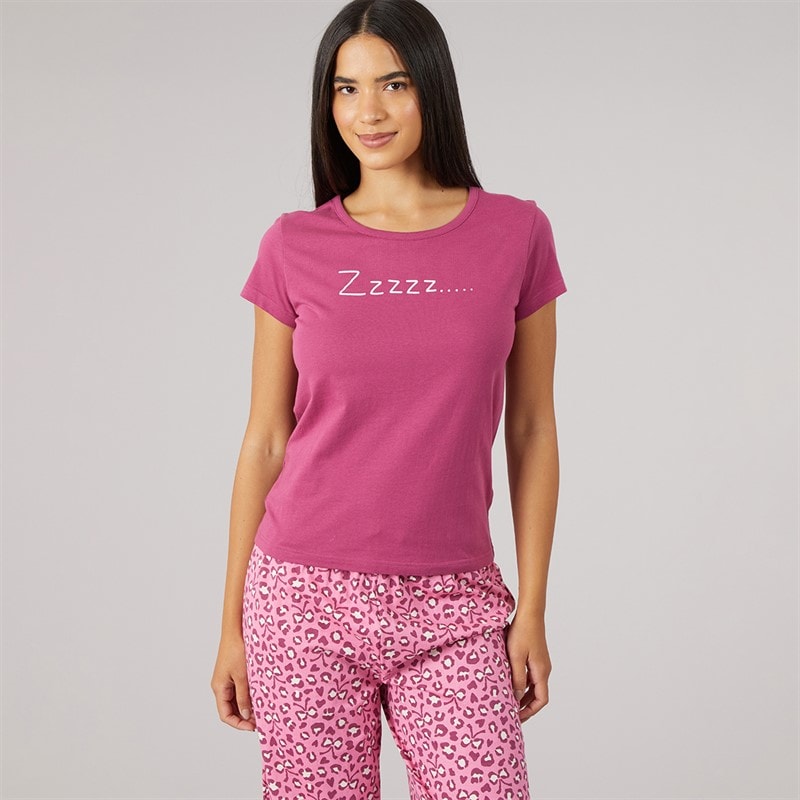 Womens Short Sleeve Animal Print Jersey Set Plum Leopard - Image 3