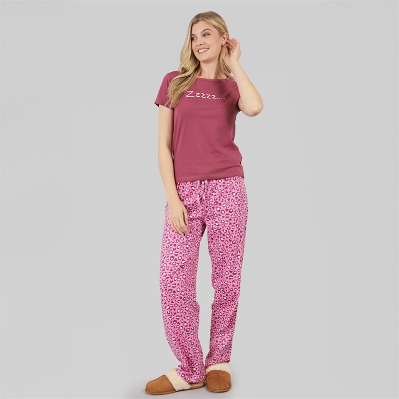 Womens Short Sleeve Animal Print Jersey Set Plum Leopard - Image 4