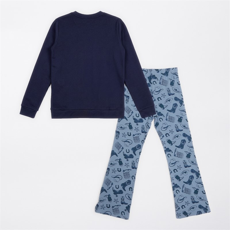 Girls Cowgirl Sweatshirt And Flared Leggings Set Blue - Image 2