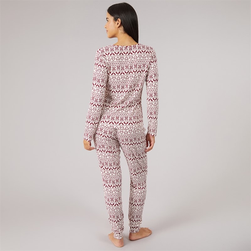 Womens Fairisle Print Pointelle Pyjama Set Pink - Image 2