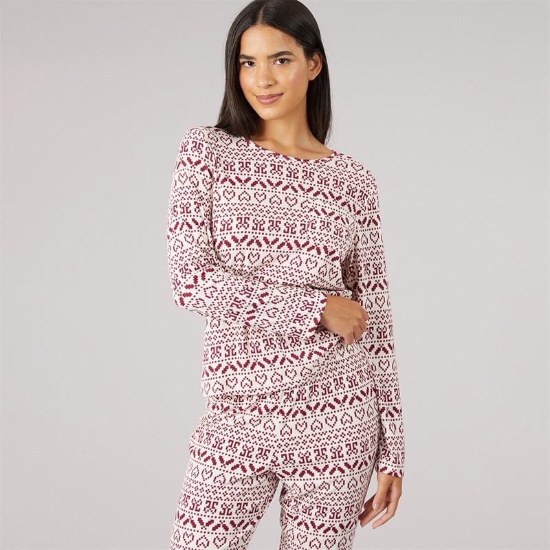 Womens Fairisle Print Pointelle Pyjama Set Pink - Image 3