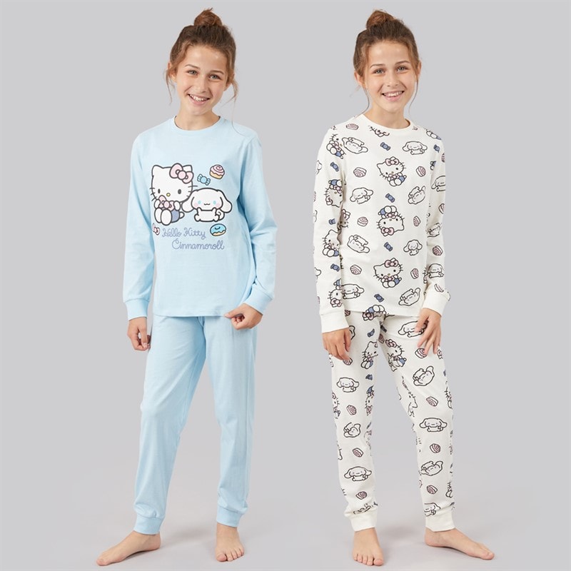 Hello Kitty Girls Two Pack Pyjama Sets Blue/Cream