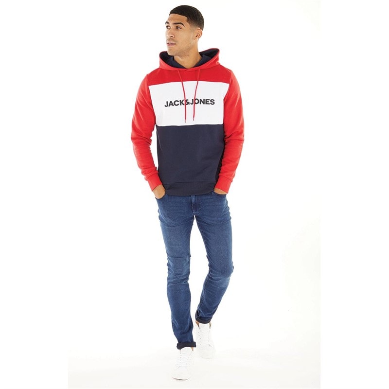 Mens Logo Blocking Hoodie Tango Red - Image 3