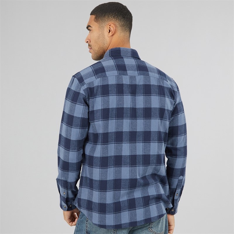 Mens Joshua Fall Buffalo Long Sleeve Check Shirt Vintage Indigo - Image 2