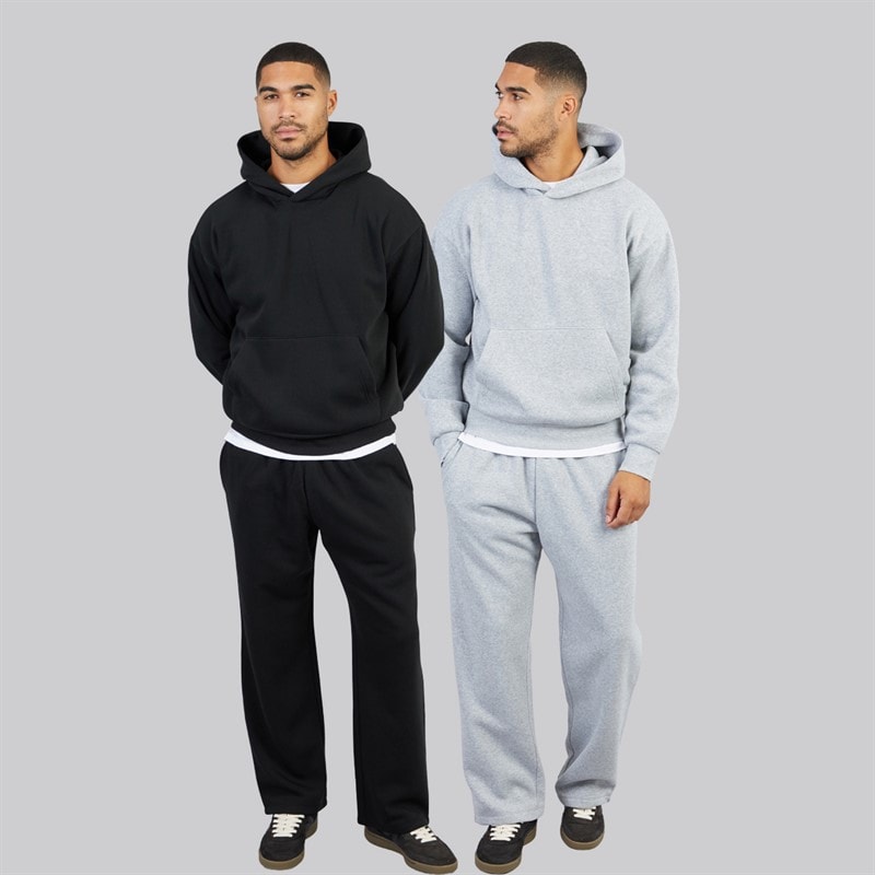 Mens Oversized Two Pack Open Hem Joggers Black/Light Grey Marl - Image 3
