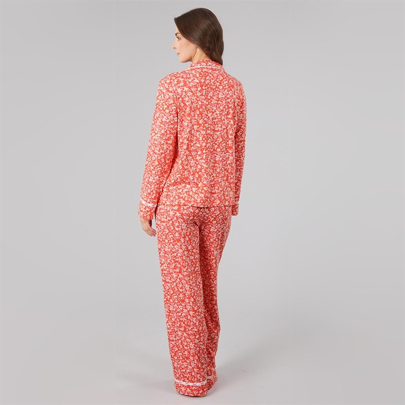 Womens Long Sleeve Pyjama Set Coral Floral - Image 2