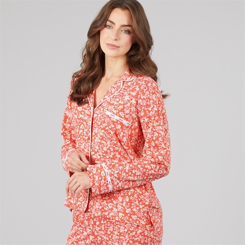 Womens Long Sleeve Pyjama Set Coral Floral - Image 3