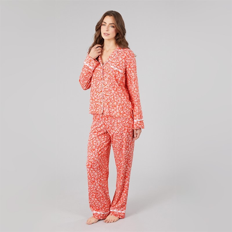 Womens Long Sleeve Pyjama Set Coral Floral - Image 4