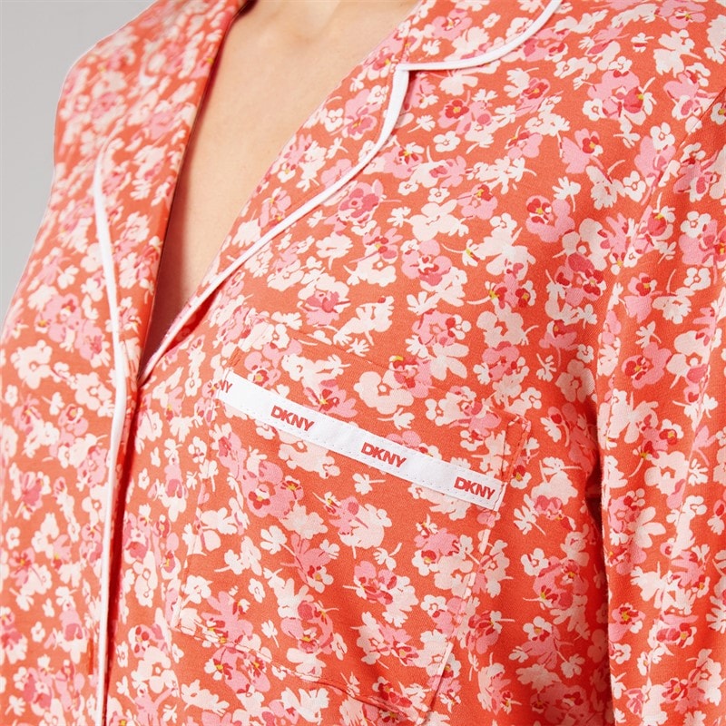Womens Long Sleeve Pyjama Set Coral Floral - Image 5