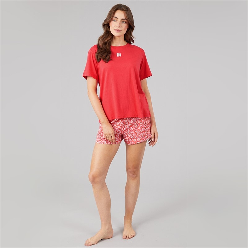 Womens Boxer Pyjama Set Coral Floral - Image 3
