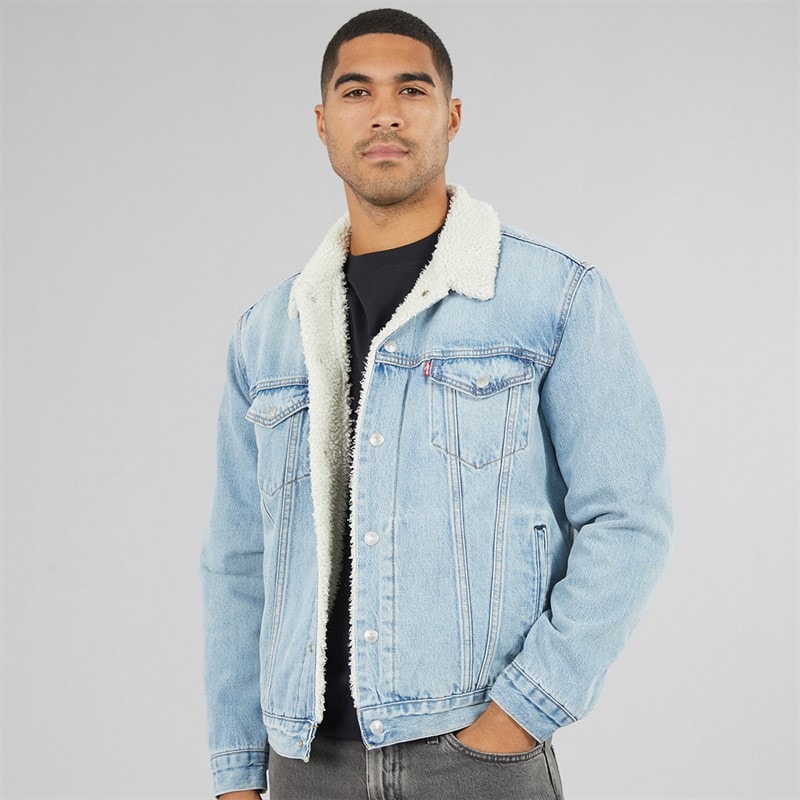 Mens Sherpa Trucker Jacket Kentucky Blue - Image 3