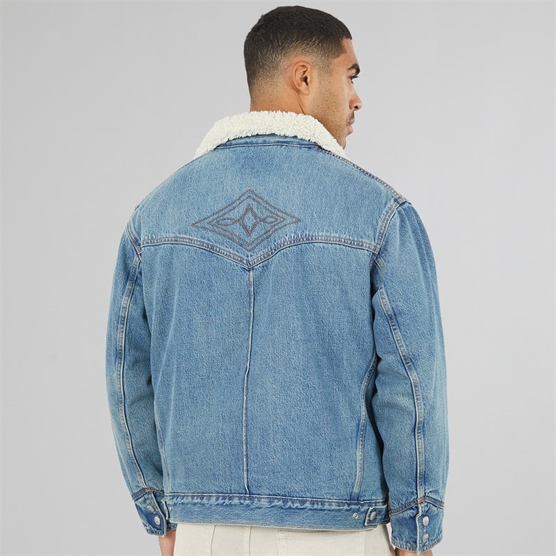 Mens Western Sherpa Jacket Open Sail Trucker - Image 2