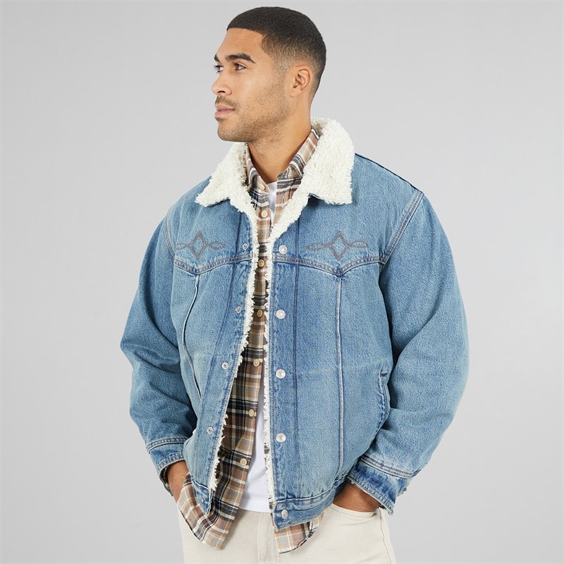 Mens Western Sherpa Jacket Open Sail Trucker - Image 3