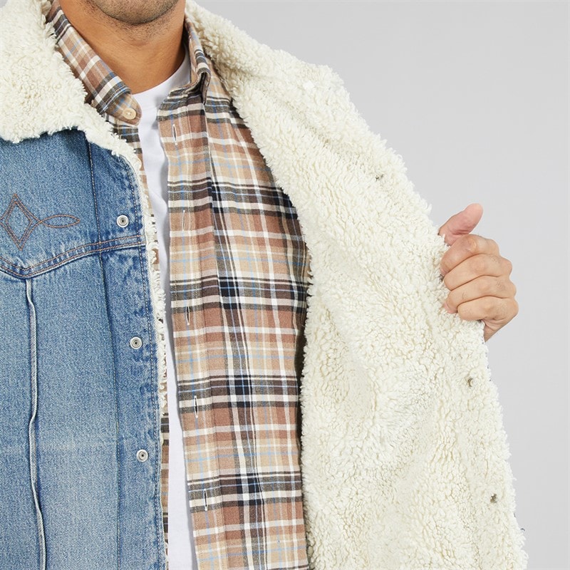 Mens Western Sherpa Jacket Open Sail Trucker - Image 4