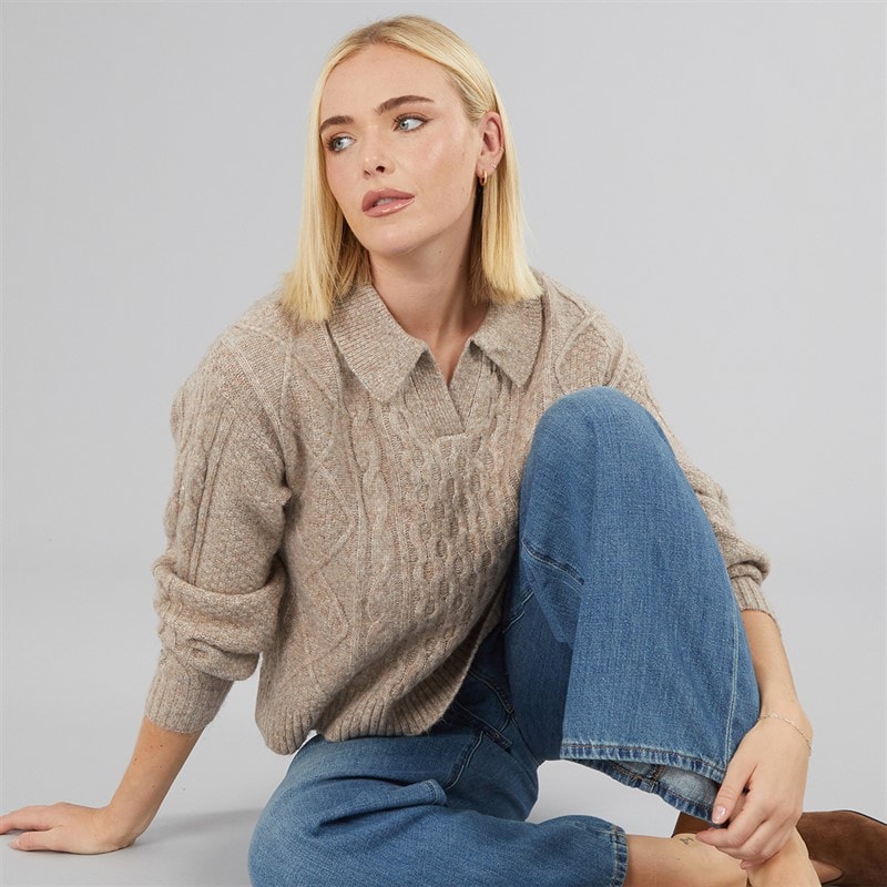 Levi's Womens Nova Cable Knit Jumper Taupe Gray Heather Bros B2371
