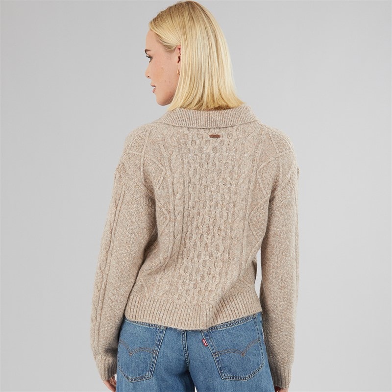 Womens Nova Cable Knit Jumper Taupe Gray Heather Bros B2371 - Image 2
