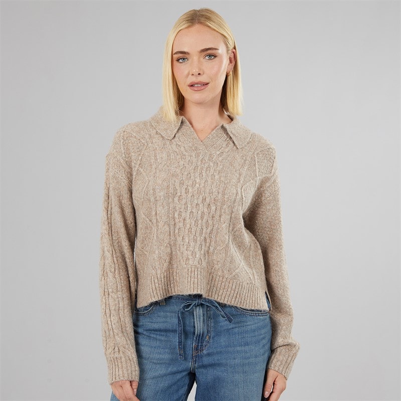 Womens Nova Cable Knit Jumper Taupe Gray Heather Bros B2371 - Image 3
