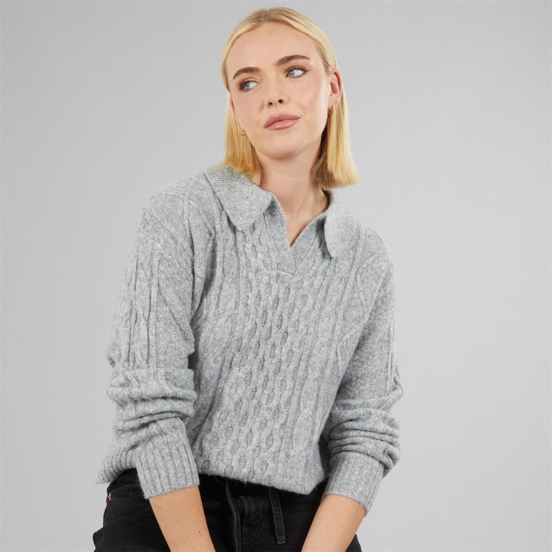 Levi's Womens Nova Cable Knit Jumper Light Heather Grey/Grey YC 000737