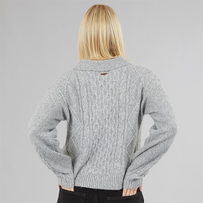 Womens Nova Cable Knit Jumper Light Heather Grey/Grey YC 000737 - Image 2