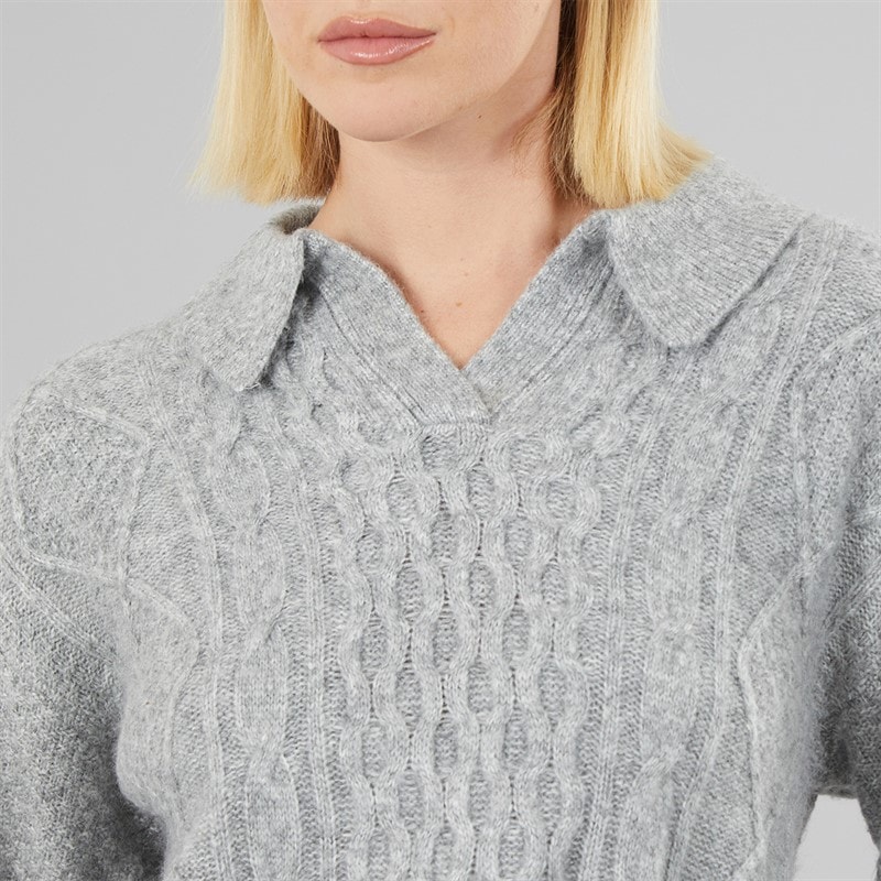 Womens Nova Cable Knit Jumper Light Heather Grey/Grey YC 000737 - Image 4
