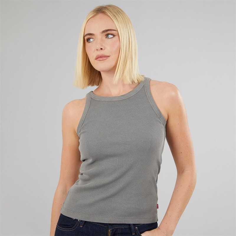 Womens Essential Racer Tank Top Garment Dye FA180896 Smoked Pearl - Image 3