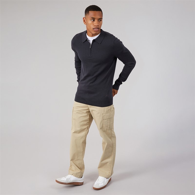 Mens Luxe Slim Fit Zip Knitted Polo Shirt Dark Navy - Image 4