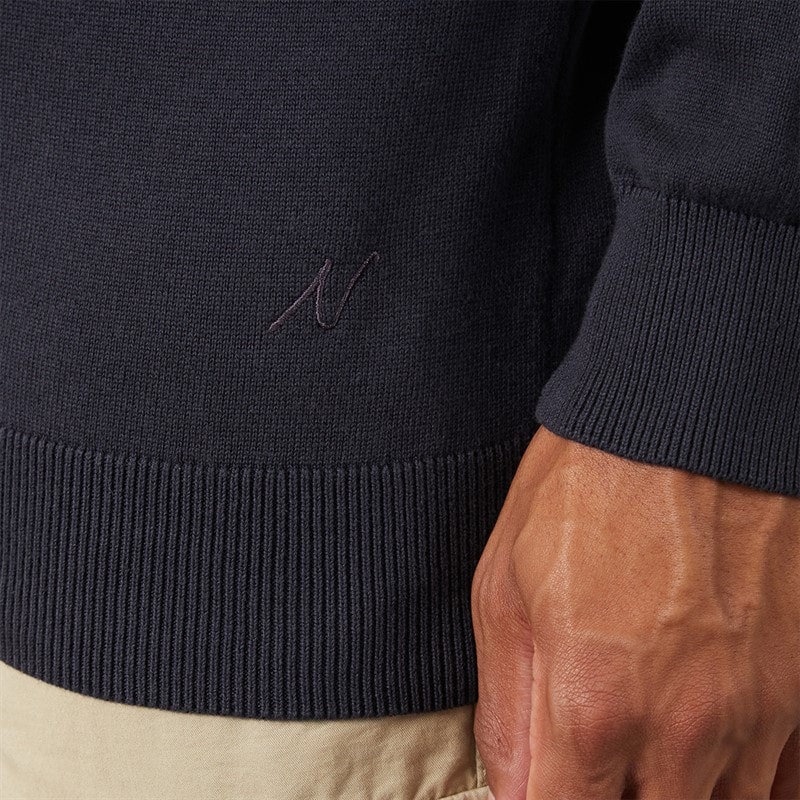 Mens Luxe Slim Fit Zip Knitted Polo Shirt Dark Navy - Image 5