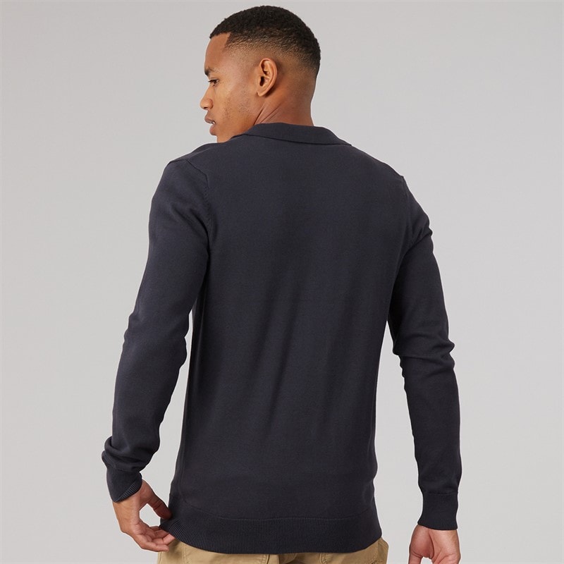 Mens Luxe Slim Fit Polo Collar Knit Jacket Dark Navy - Image 2