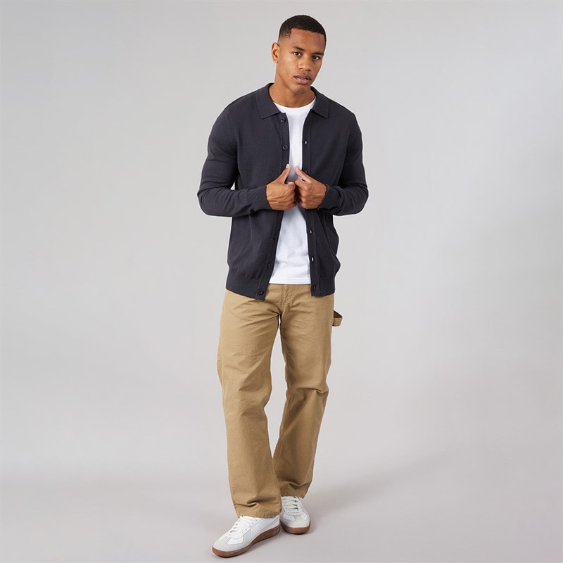 Mens Luxe Slim Fit Polo Collar Knit Jacket Dark Navy - Image 4