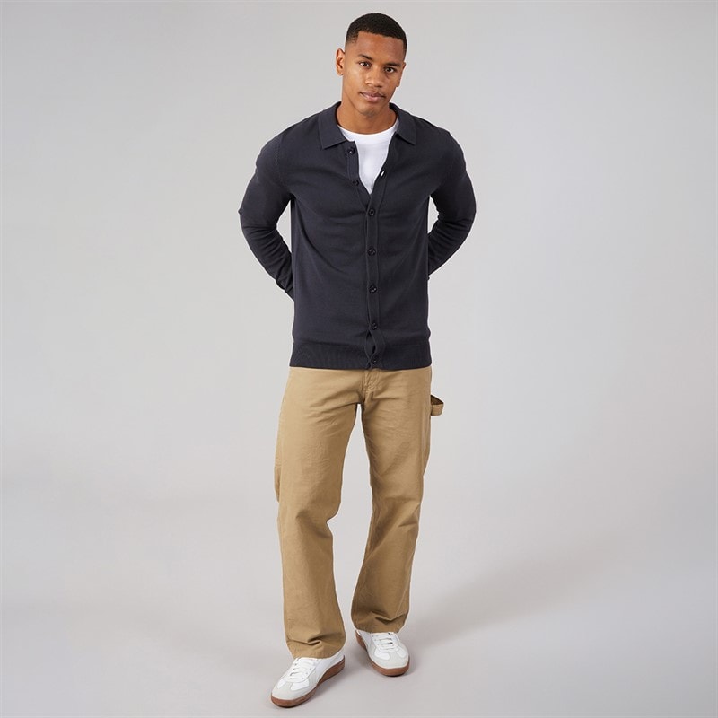 Mens Luxe Slim Fit Polo Collar Knit Jacket Dark Navy - Image 5