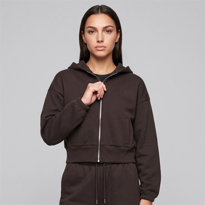 Womens Valencia Cropped Zip Through Hoodie Americano - Image 3