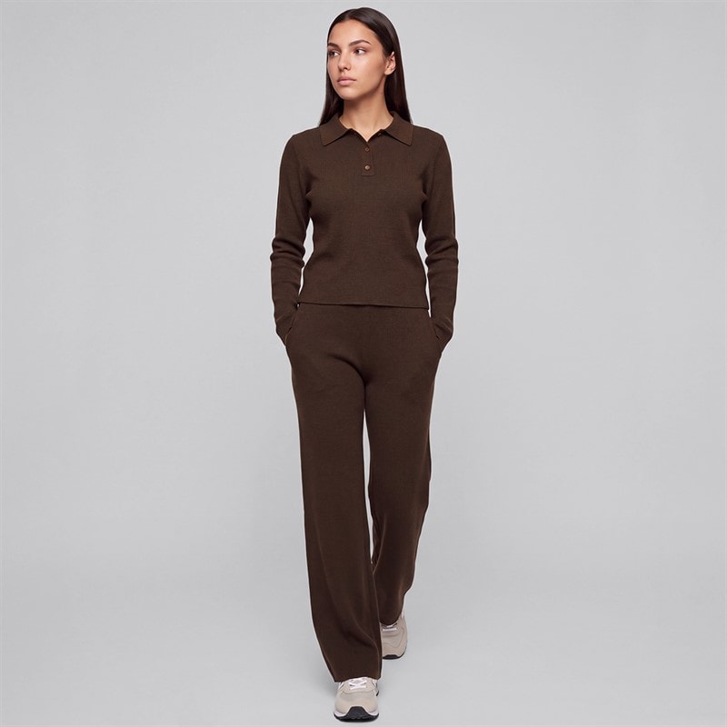 NICCE Womens Seraphiel Long Sleeve Knitted Polo And Straight Leg Trousers Americano
