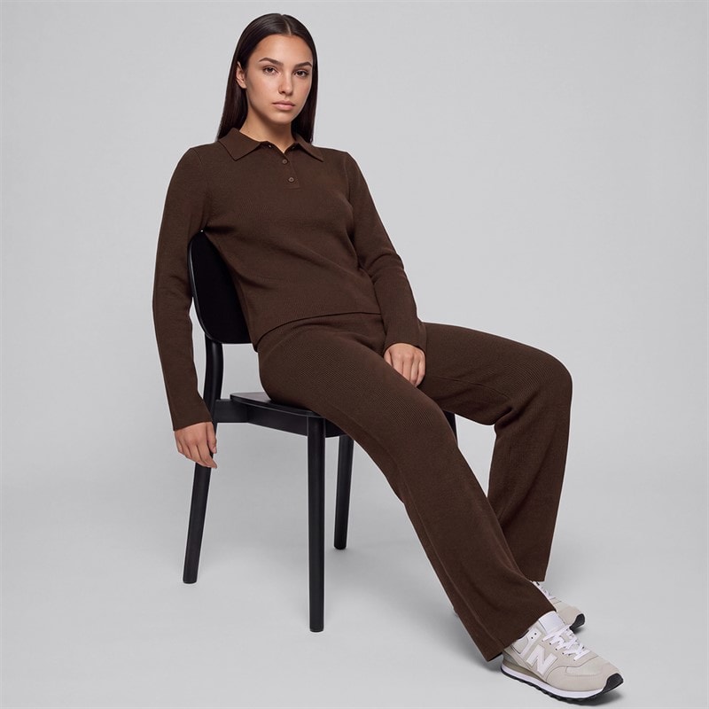 Womens Seraphiel Long Sleeve Knitted Polo And Straight Leg Trousers Americano - Image 4