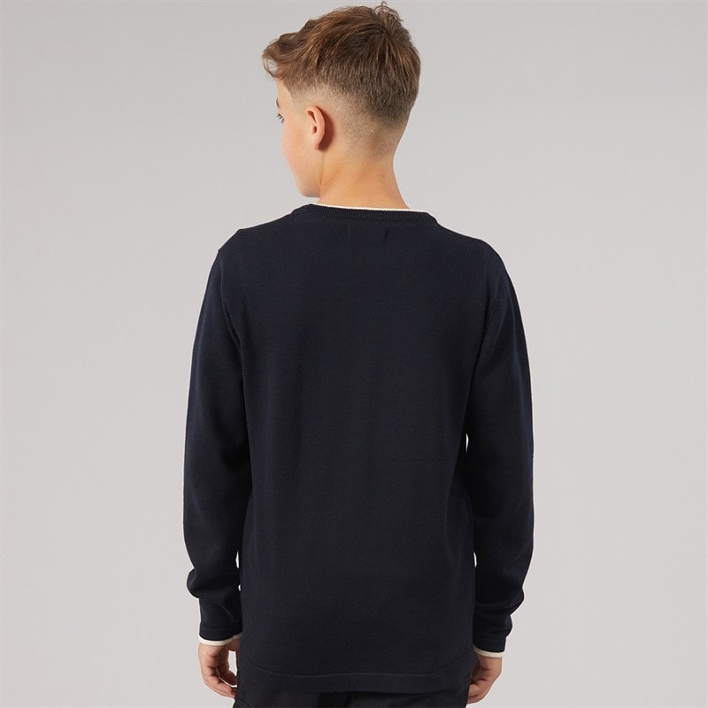 Boys Plain Tipped Knitted Jumper Navy - Image 2