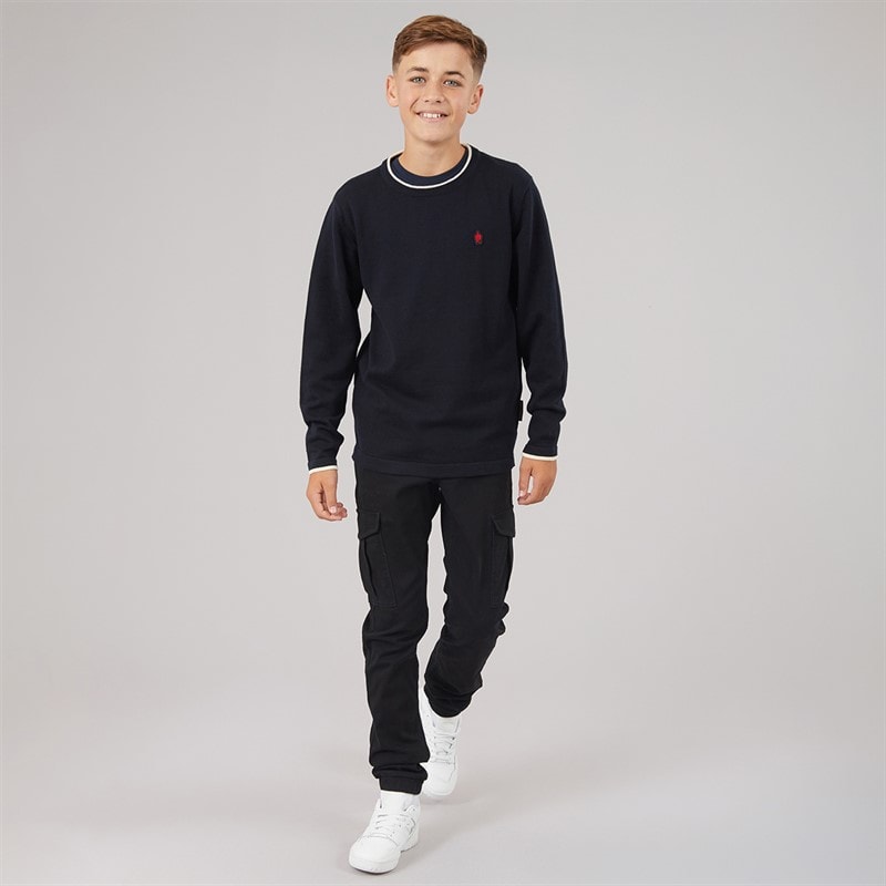 Boys Plain Tipped Knitted Jumper Navy - Image 4
