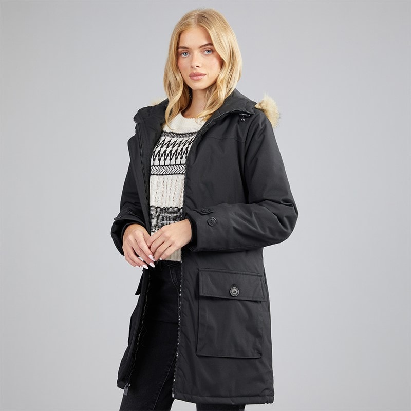French Connection Womens Hooded Parka Coat Black