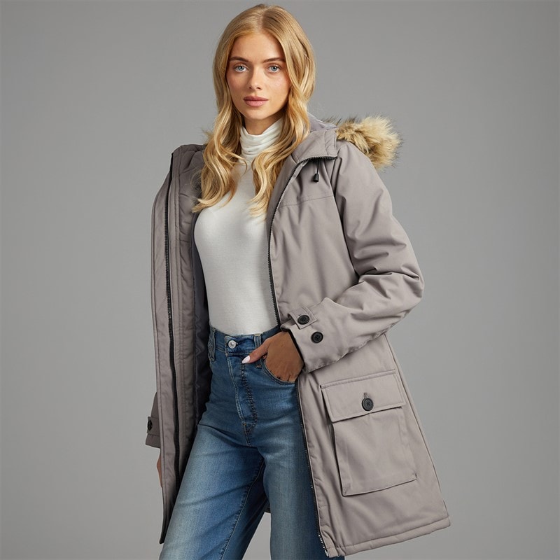 French Connection Womens Hooded Parka Coat Grey