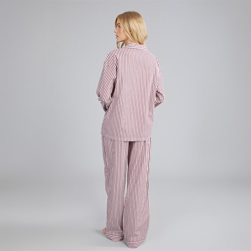 Womens Stripe Poplin Pyjama Set Bordeaux - Image 2