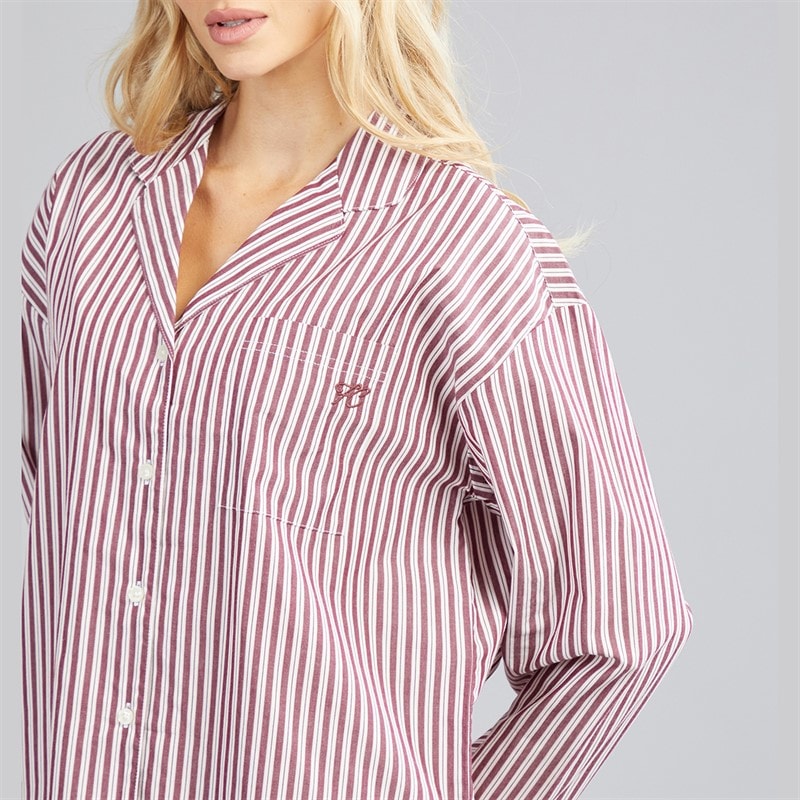 Womens Stripe Poplin Pyjama Set Bordeaux - Image 3