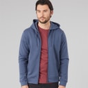 Mens Zip Through Fleece Hoodie Vintage Indigo