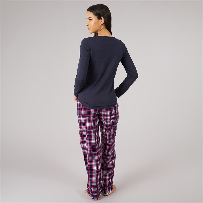 Womens Long Sleeve Top And Check Pants Set Navy/Pink - Image 2