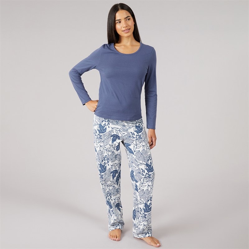 Womens Long Sleeve AOP Pyjama Set Blue/White - Image 4
