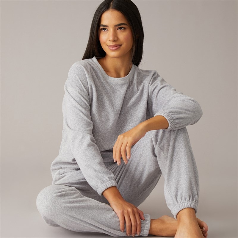 Womens Microfleece Lounge Set Grey - Image 4