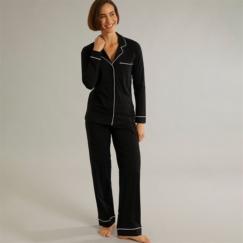 Onfire Womens Button-Up Pyjama Set Black/White