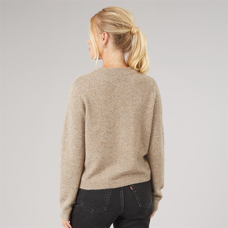Womens Crew Neck Knitted Cardigan Light Mink - Image 2