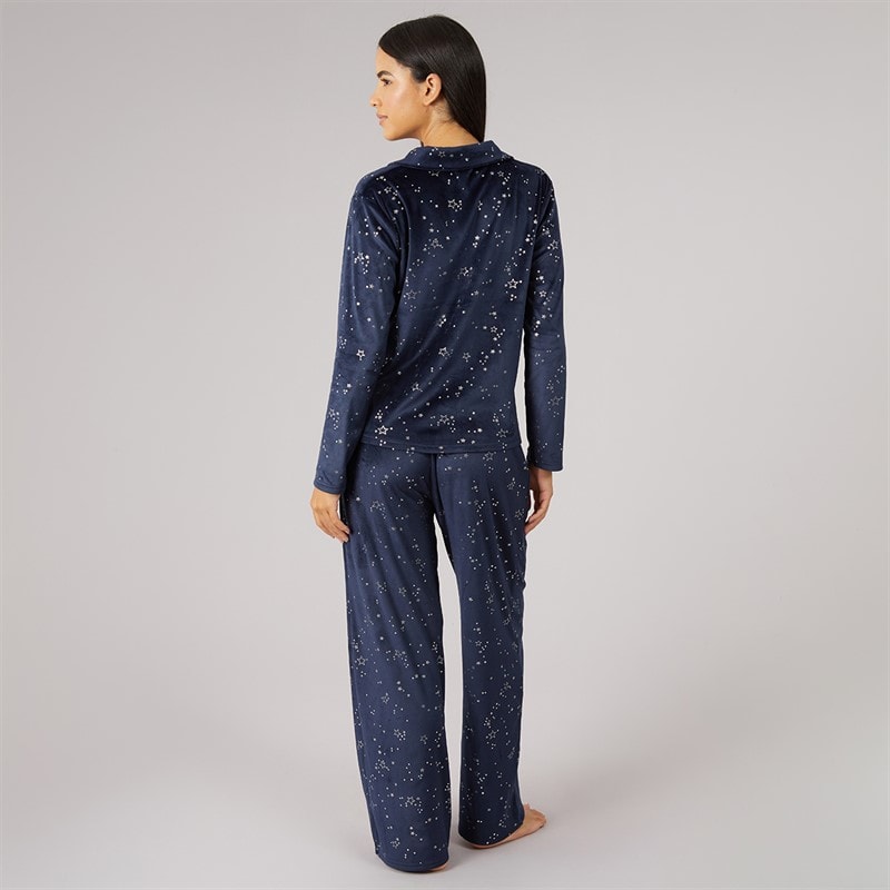 Womens Soft Touch Foil Pyjama Set Navy - Image 2