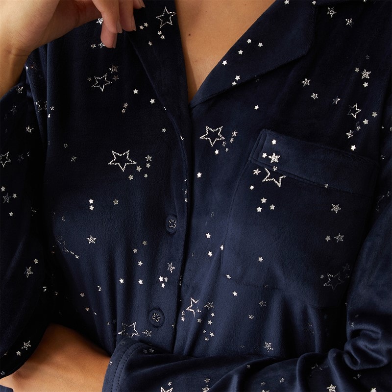 Womens Soft Touch Foil Pyjama Set Navy - Image 3