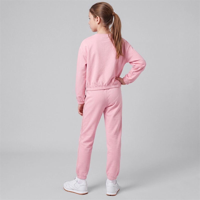 Girls Pinydoll Daisy Sweatshirt And Joggers Tracksuit Cameo Pink - Image 2