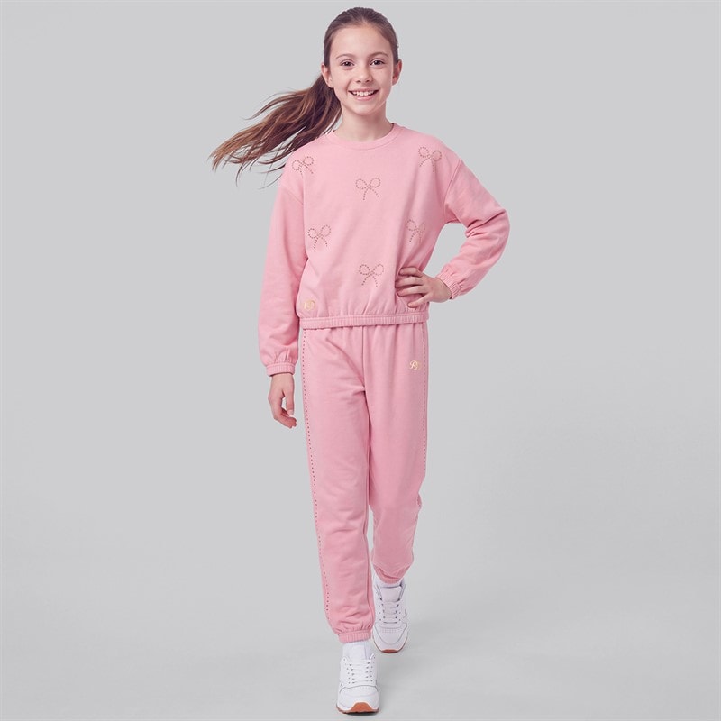 Girls Pinydoll Daisy Sweatshirt And Joggers Tracksuit Cameo Pink - Image 3